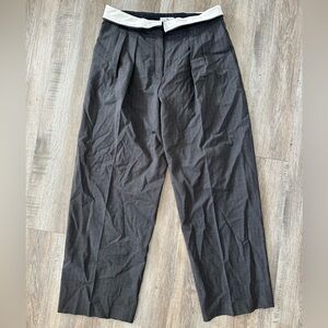 Aritzia Black Wide-Leg Trousers with Cream Waistband